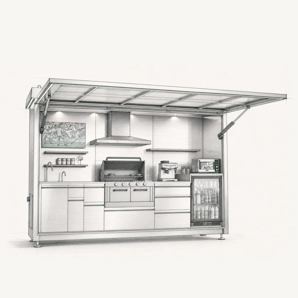 Technical design concept for a WinZora outdoor kitchen system